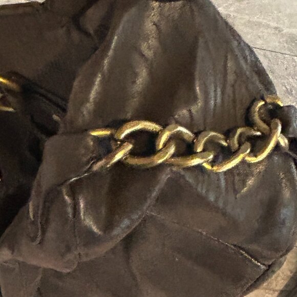 Bertini Brown Leather East West Bag Purse‎ NWT Gold Chain Italy Slouchy Designer - Picture 5 of 8